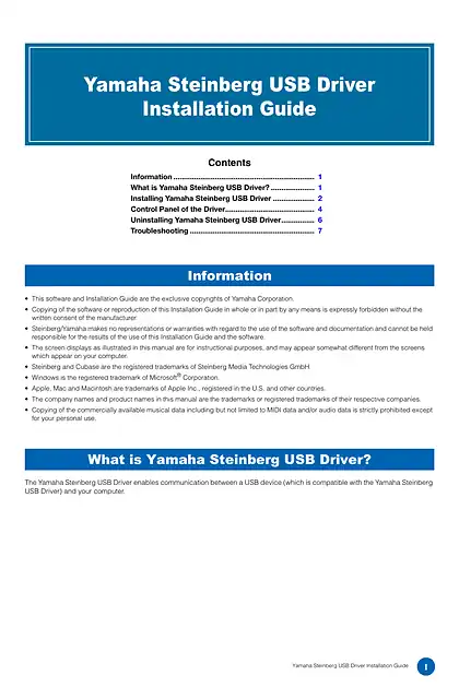 yamaha雅马哈Yamaha Steinberg USB Driver Installation Guide